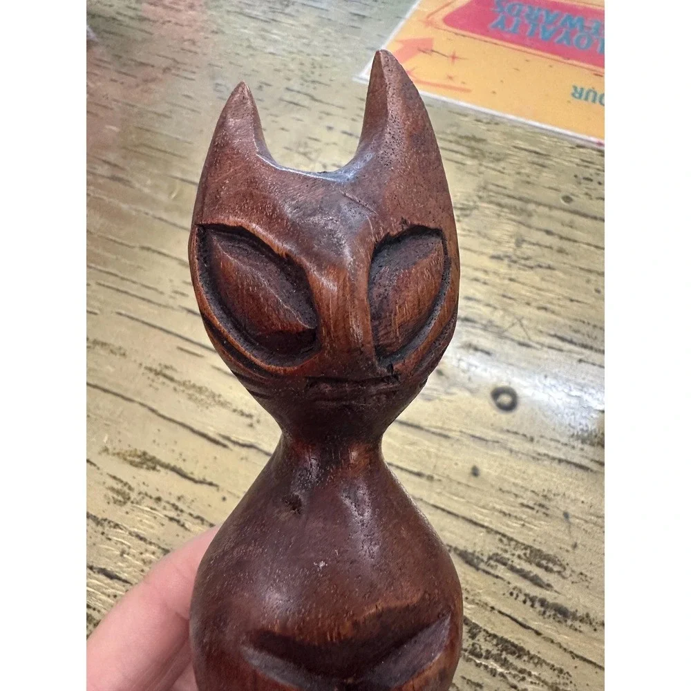Vintage Wooden Cat Statue